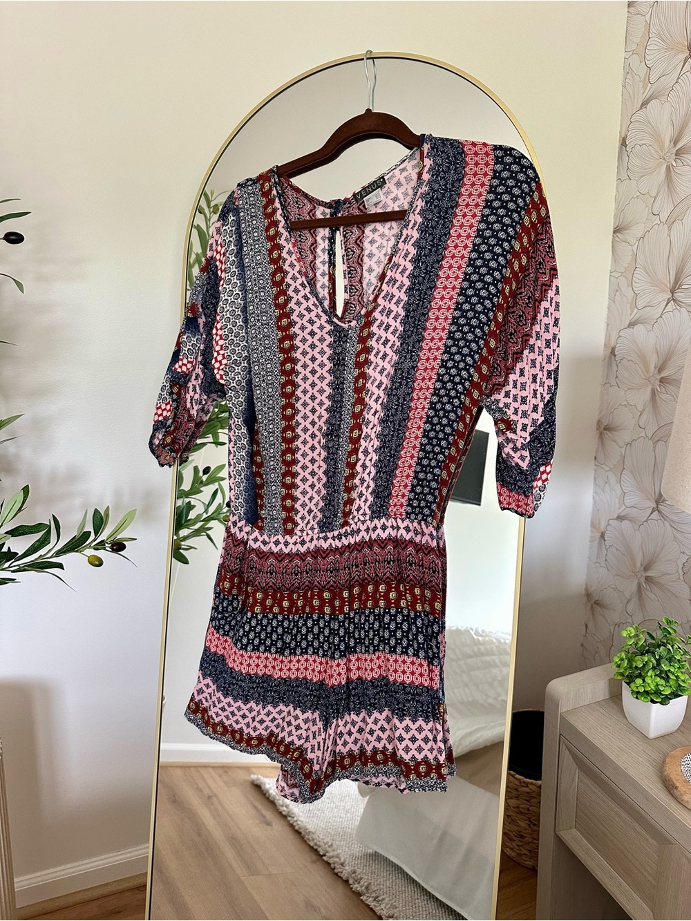VENUS Pink, Navy & Rust Patterned Romper
